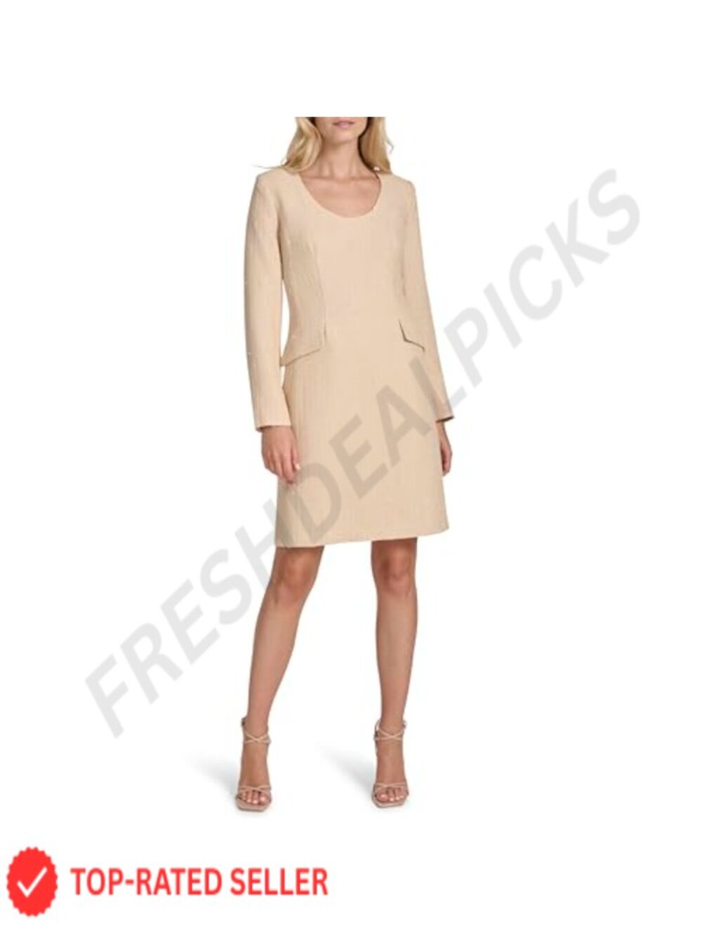 Calvin Klein Long Sleeve Scoop Neck Mini Tweed Shift Dress Work